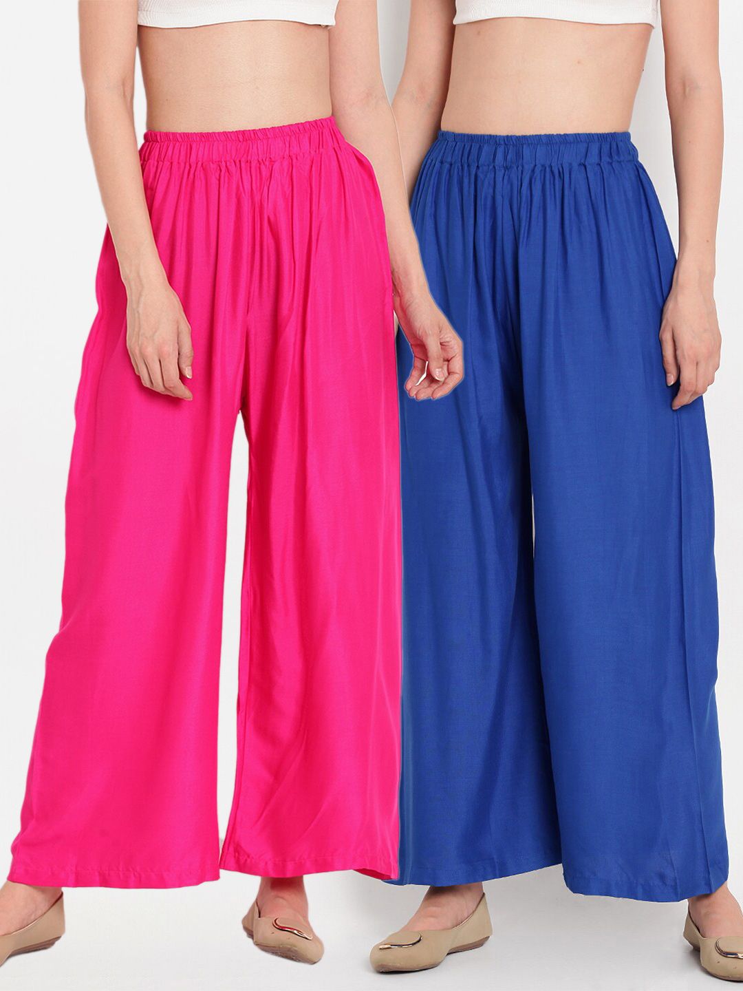 TAG 7 Women Pink & Blue Set of 2 Flared Ethnic Palazzos Price in India