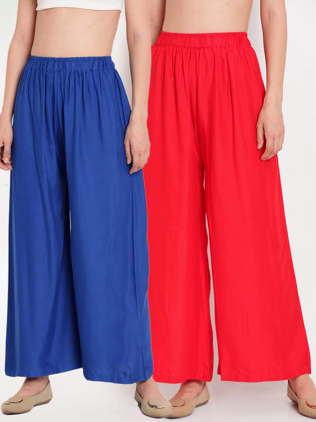 TAG 7 Women Red & Blue Set of 2 Flared Ethnic Palazzos Price in India
