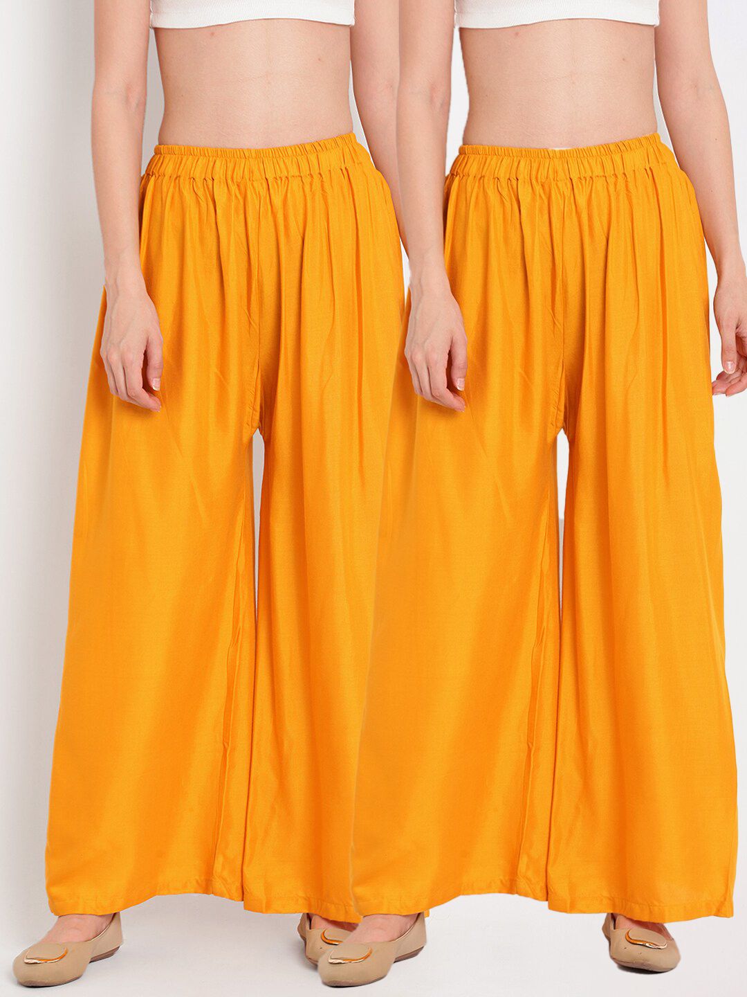 TAG 7 Women Yellow Set of 2 Flared Ethnic Palazzos Price in India