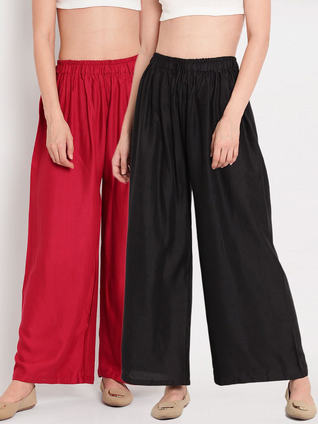 TAG 7 Women Black & Maroon Set of 2 Flared Ethnic Palazzos Price in India