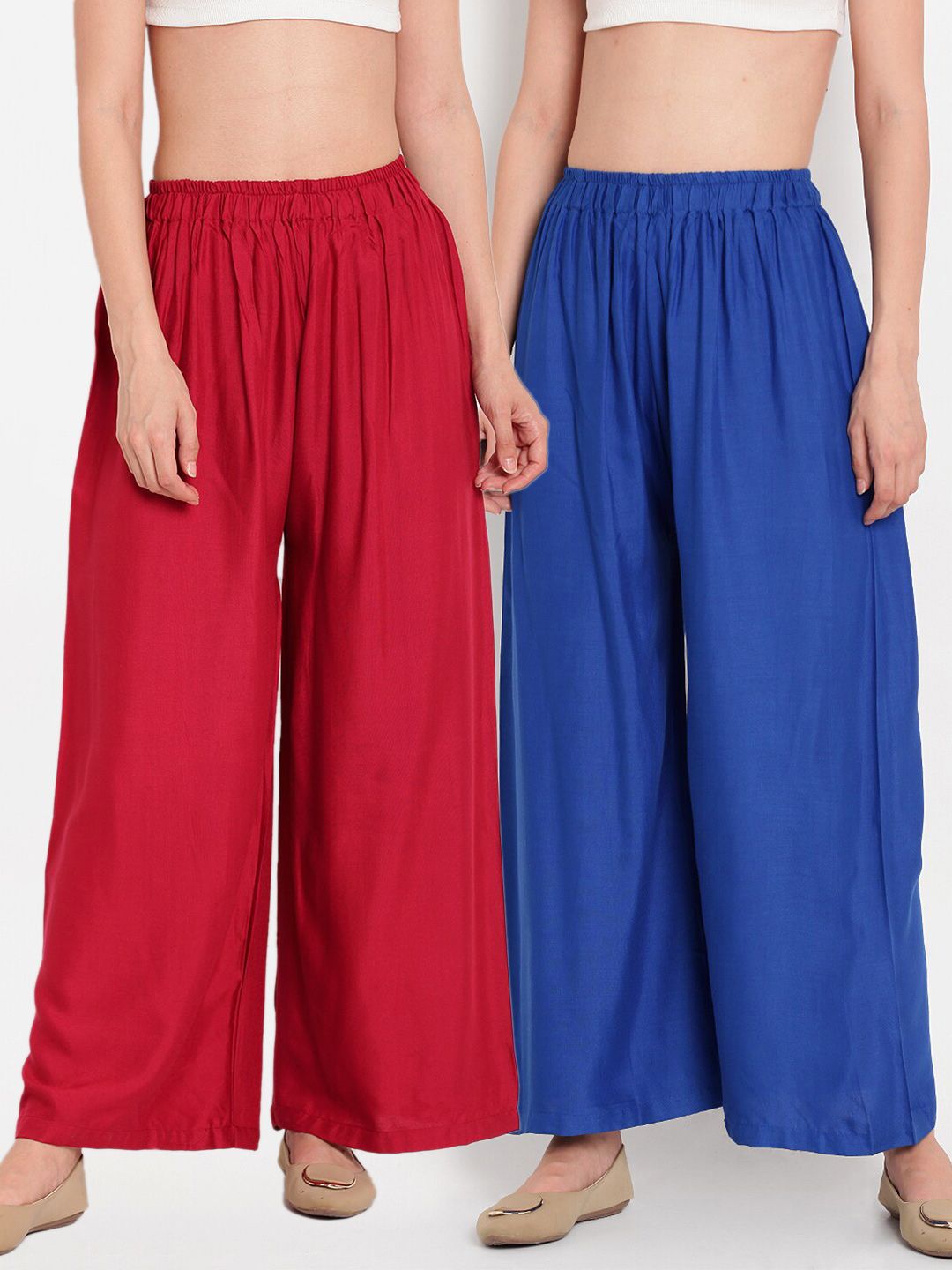 TAG 7 Women Maroon & Blue Set of 2 Flared Ethnic Palazzos Price in India