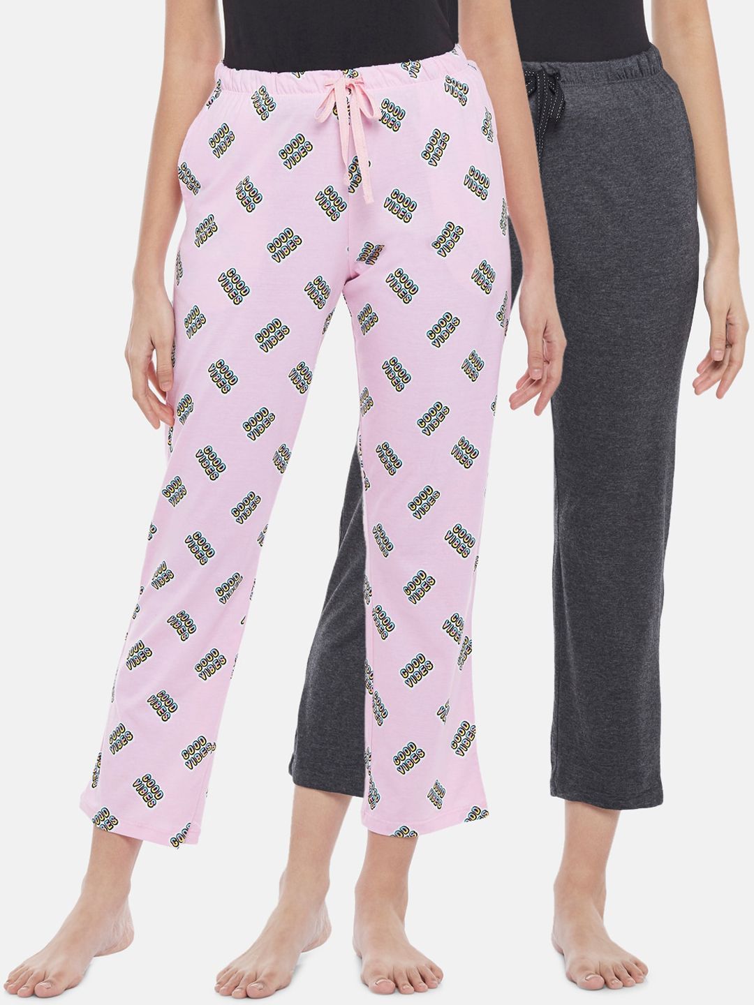 Dreamz by Pantaloons Women Pink & Grey Pack Of 2 Printed Lounge Pants Price in India