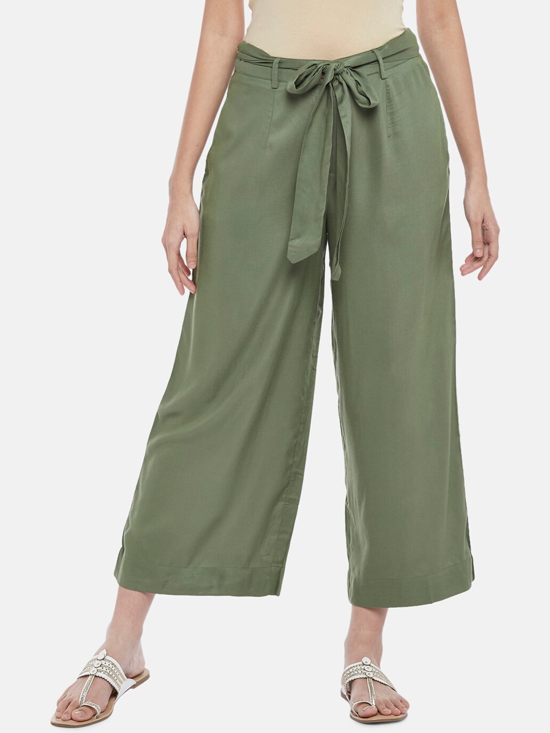 AKKRITI BY PANTALOONS Women Olive Green Trousers Price in India