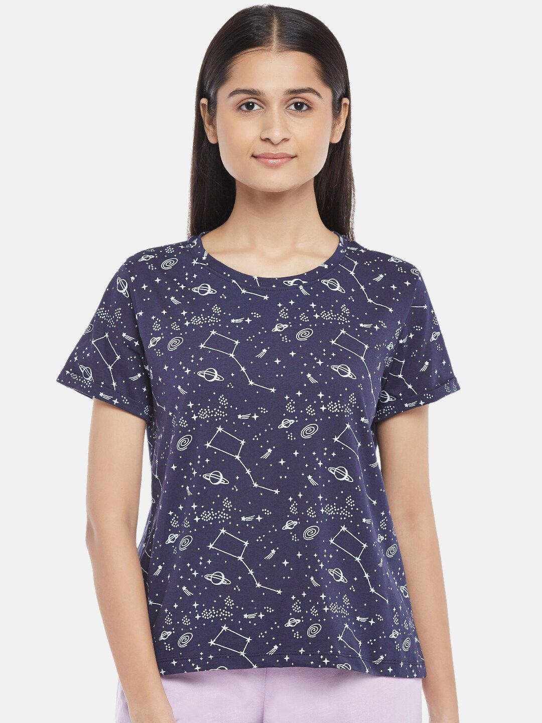 Dreamz by Pantaloons Blue Print Cotton Lounge tshirt Price in India