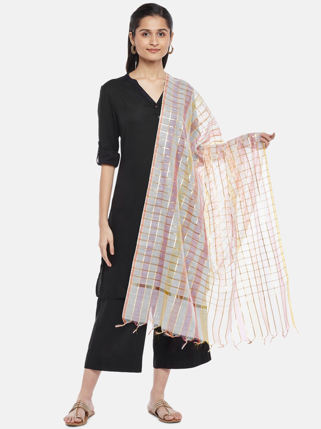 RANGMANCH BY PANTALOONS Women Multicoloured Checked Dupatta Price in India