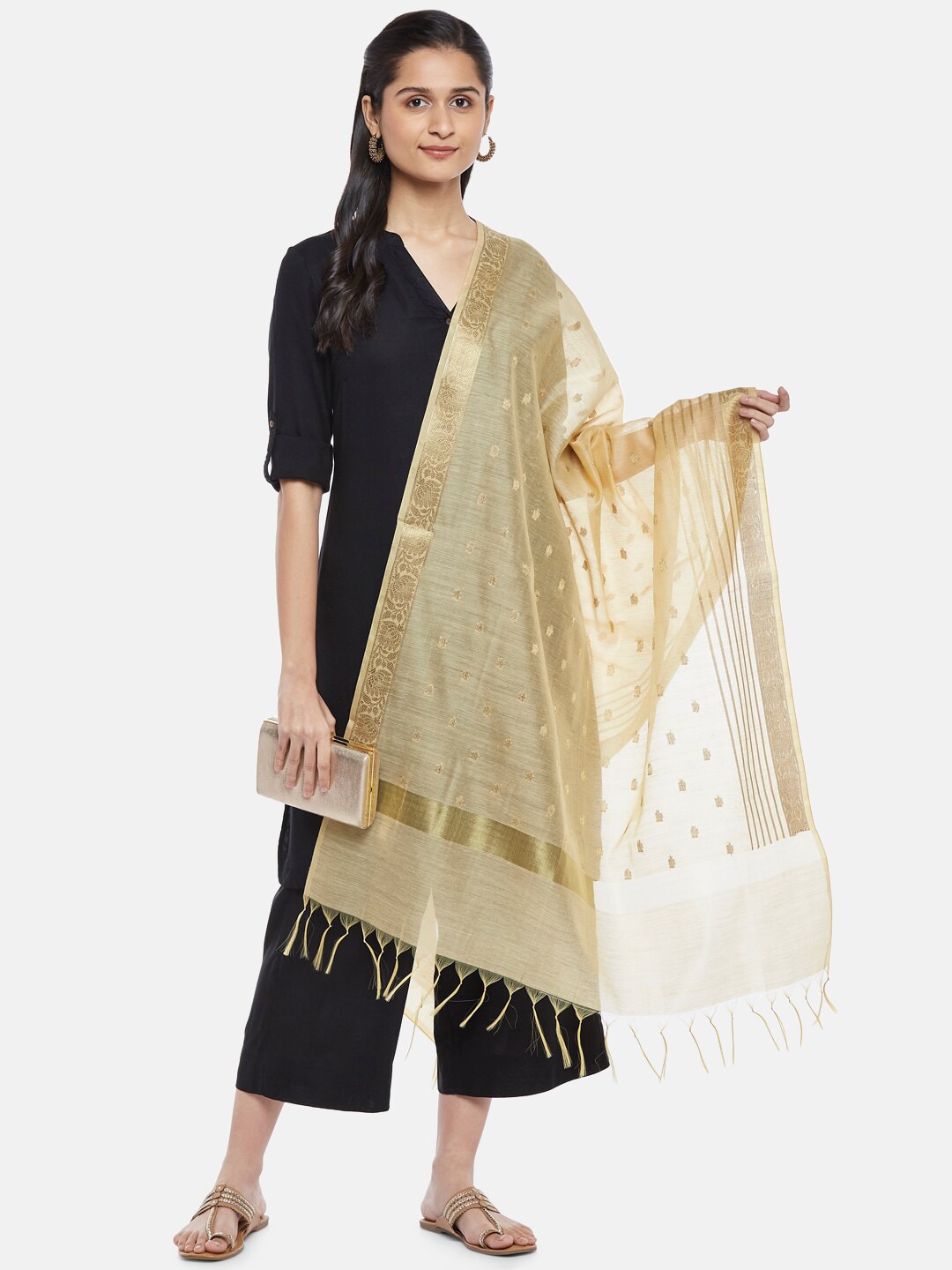 RANGMANCH BY PANTALOONS Women Gold-Toned Woven Design Dupatta Price in India
