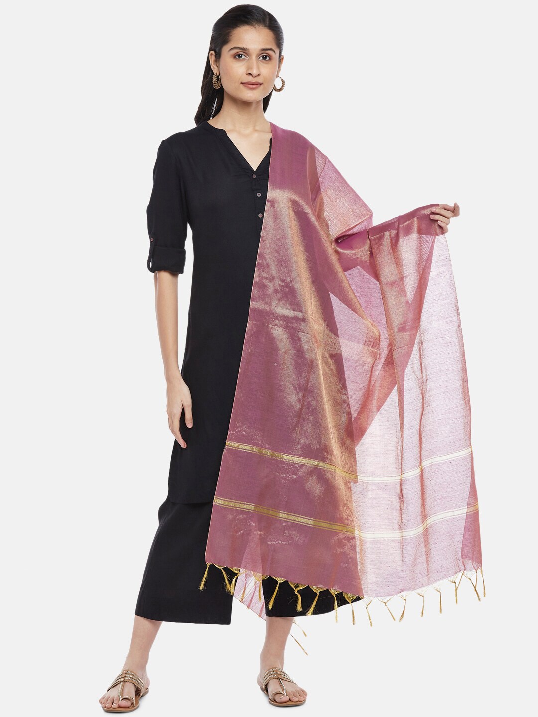 RANGMANCH BY PANTALOONS Women Mauve & Gold-Toned Woven Design Dupatta Price in India