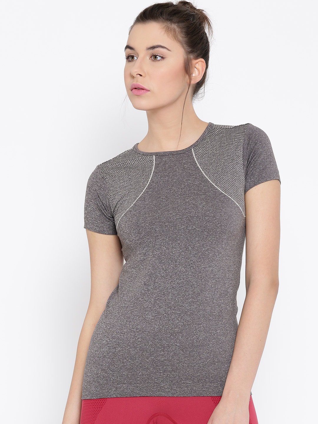 Amante Women Grey Melange Solid Round Neck T-shirt Price in India