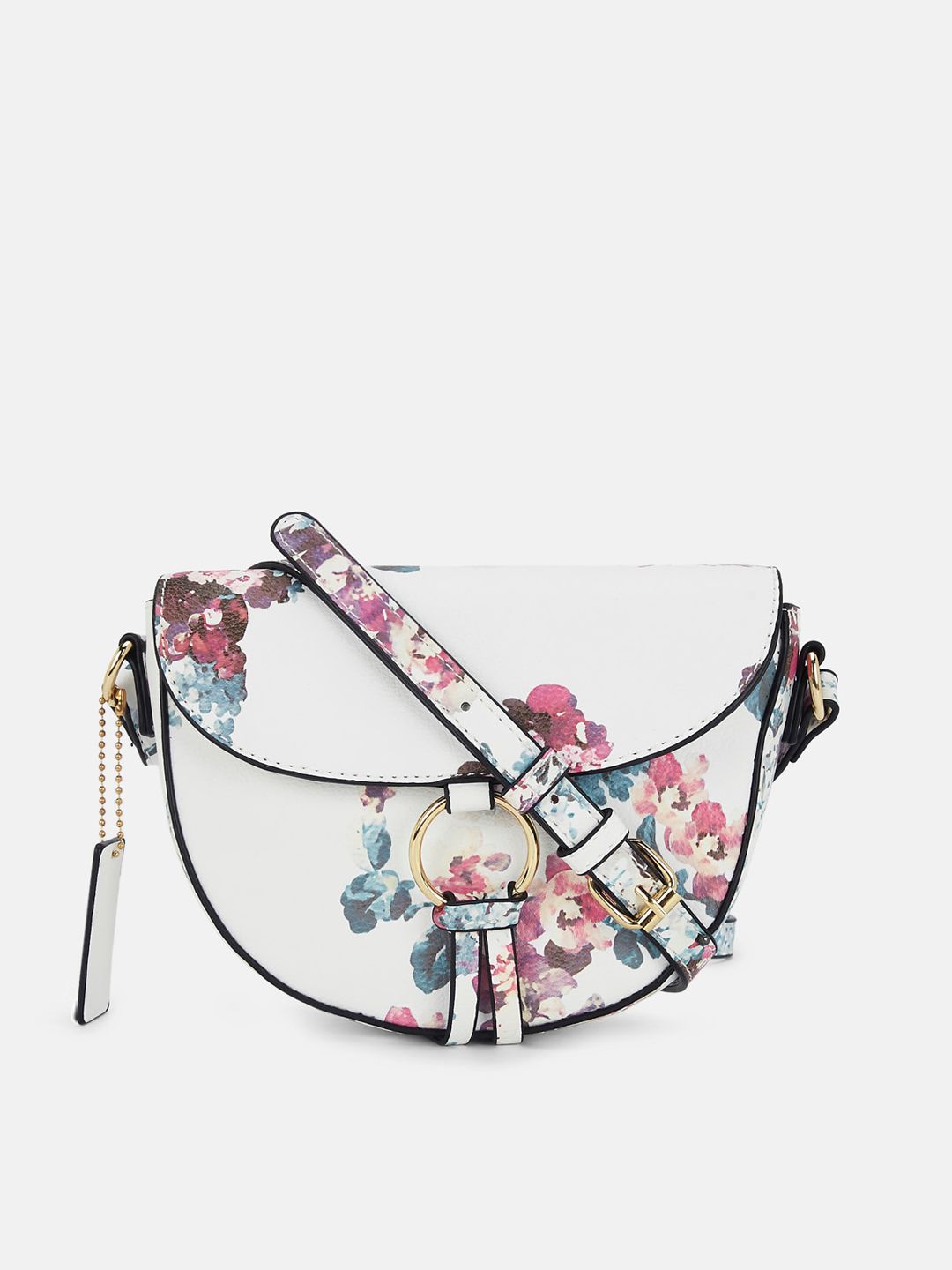 Forever Glam by Pantaloons White Floral Printed Half Moon Sling Bag Price in India