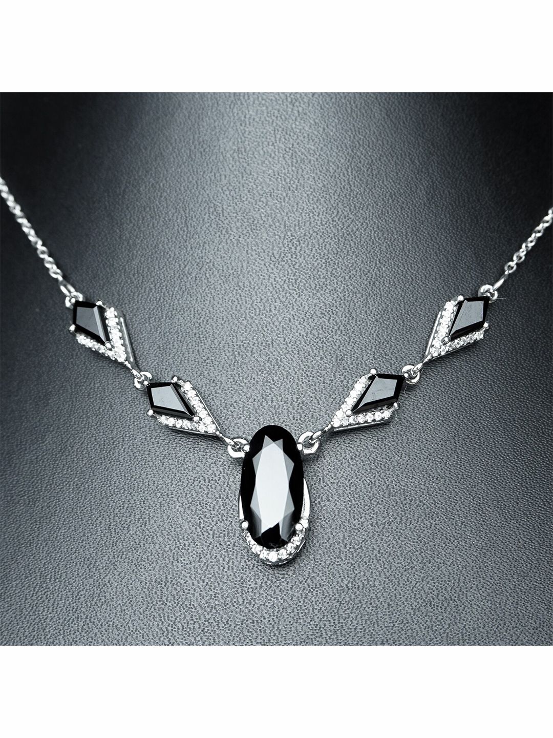 HIFLYER JEWELS Black & Silver-Toned Rhodium-Plated Stone-Studded Necklace Price in India
