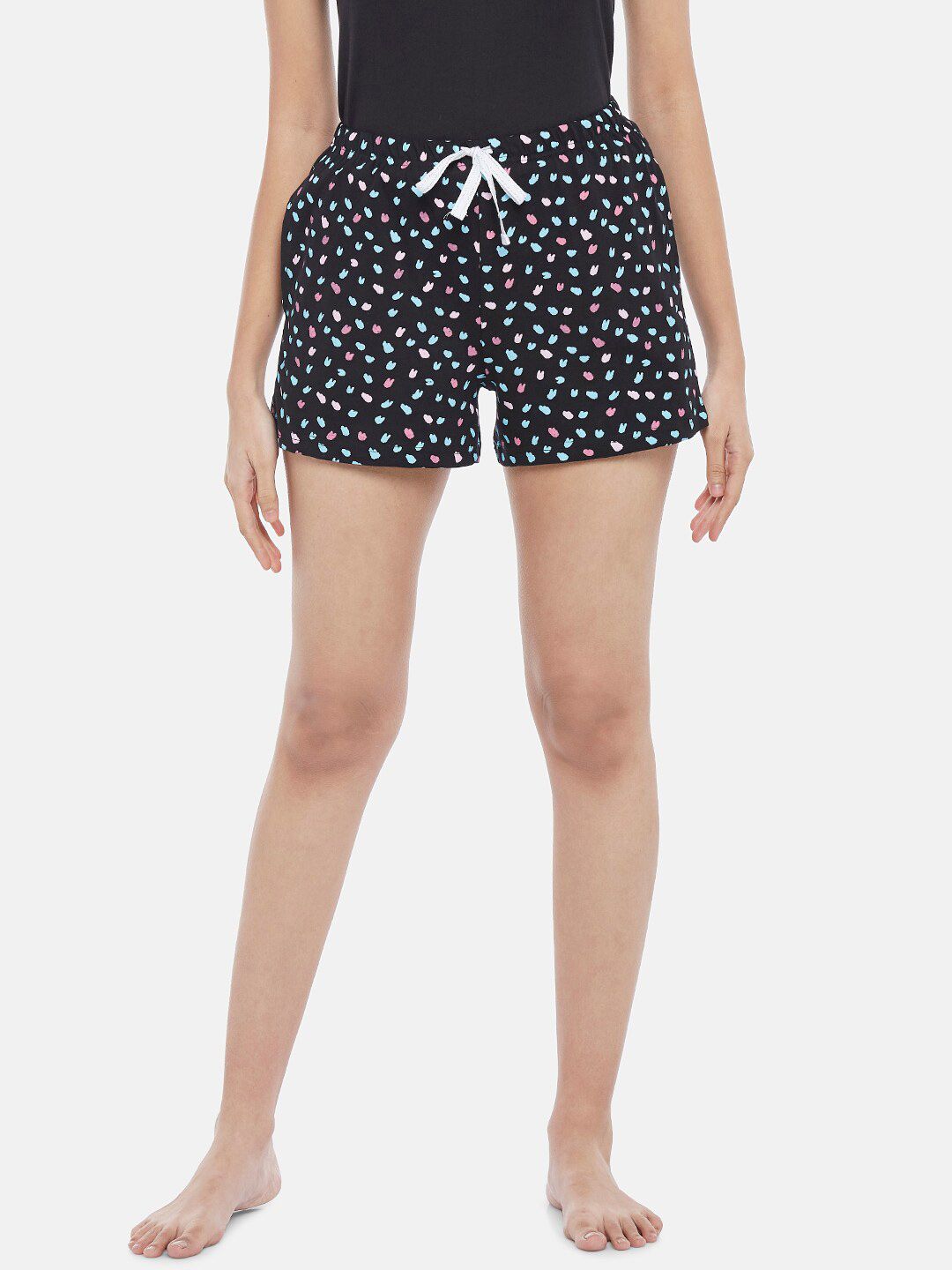 Dreamz by Pantaloons Women Black Printed Cotton Lounge Shorts Price in India