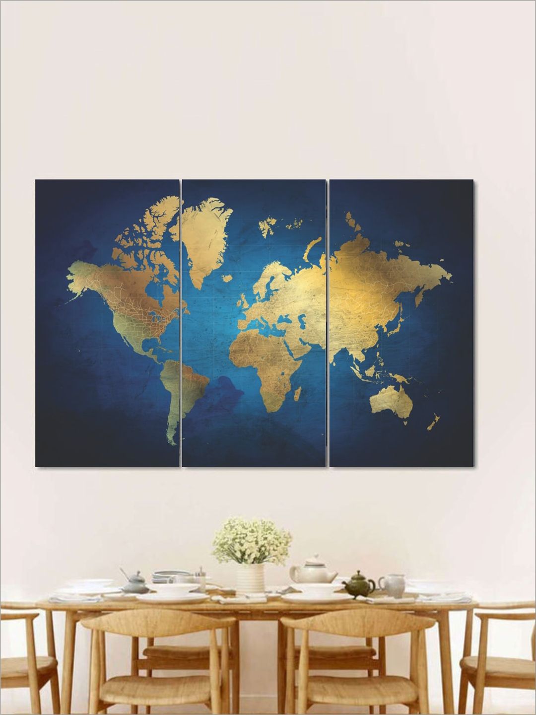 The Art House Gold-Coloured & Blue Abstract Painting Wall Art Price in India