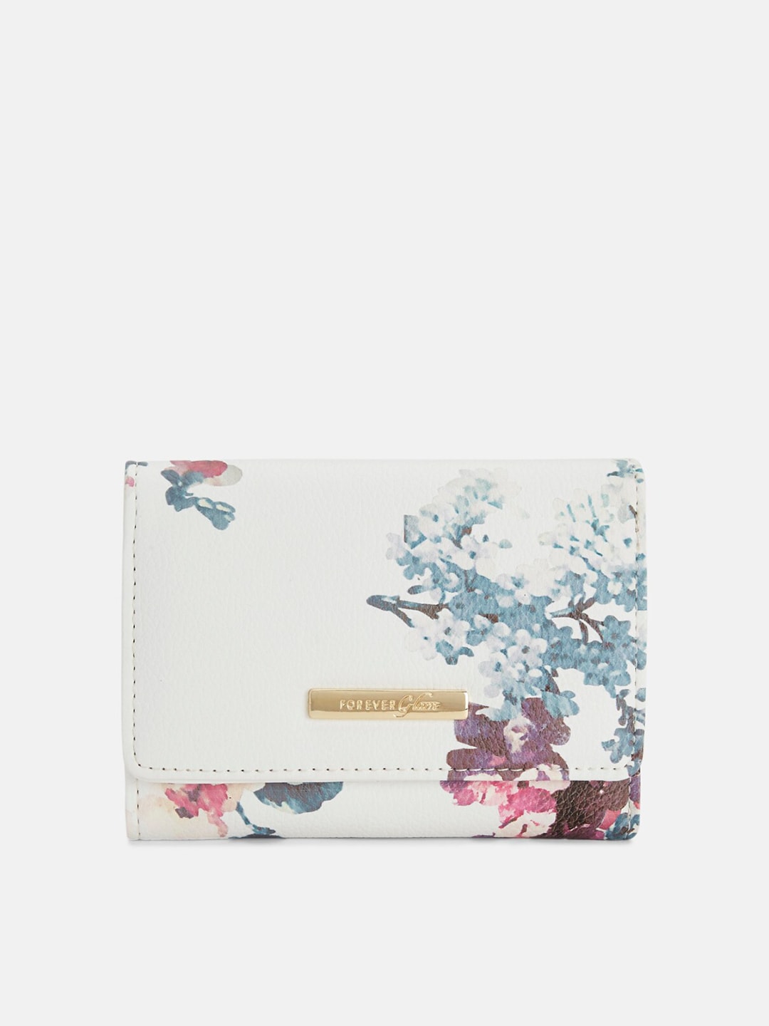 Forever Glam by Pantaloons Women White & Blue Floral Printed Three Fold Wallet Price in India