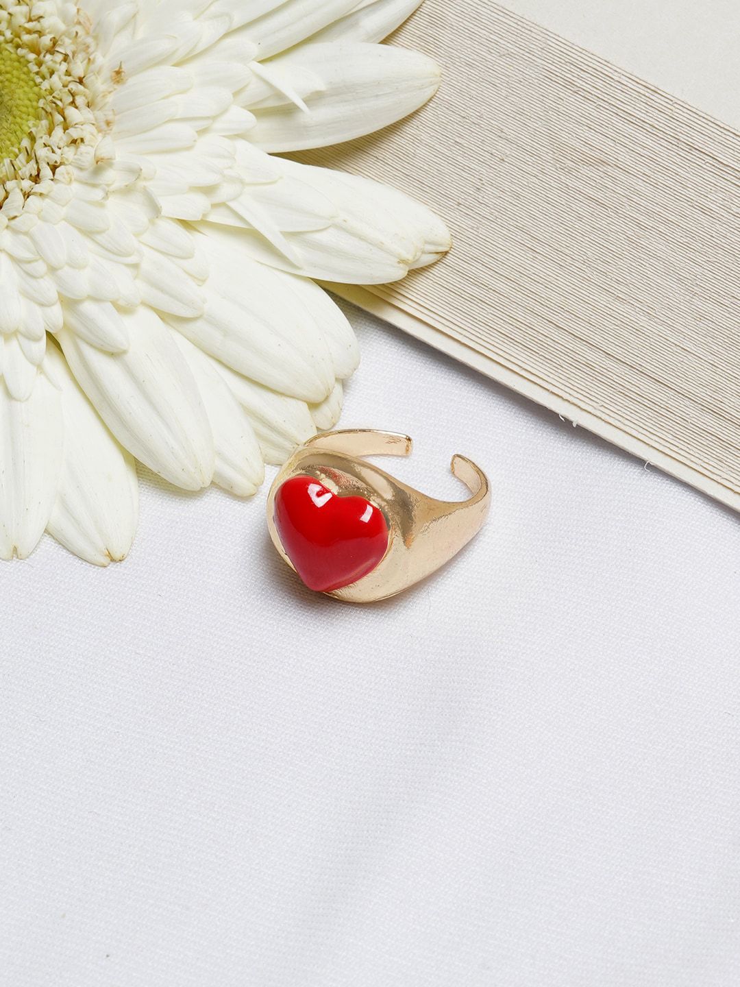 JOKER & WITCH Gold-Toned & Red Heart Signet Finger Ring Price in India