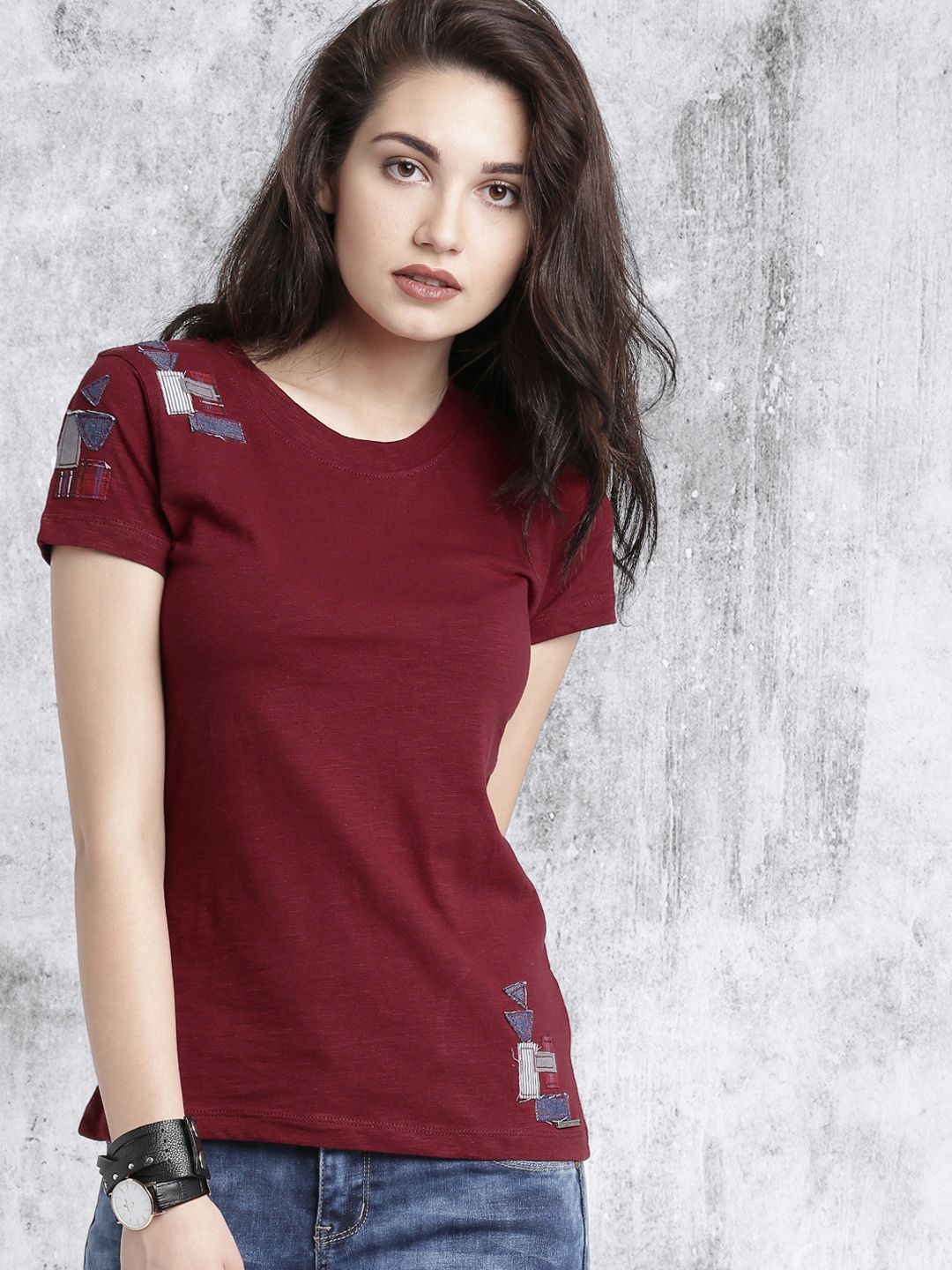Roadster Maroon Pure Cotton Top Price in India