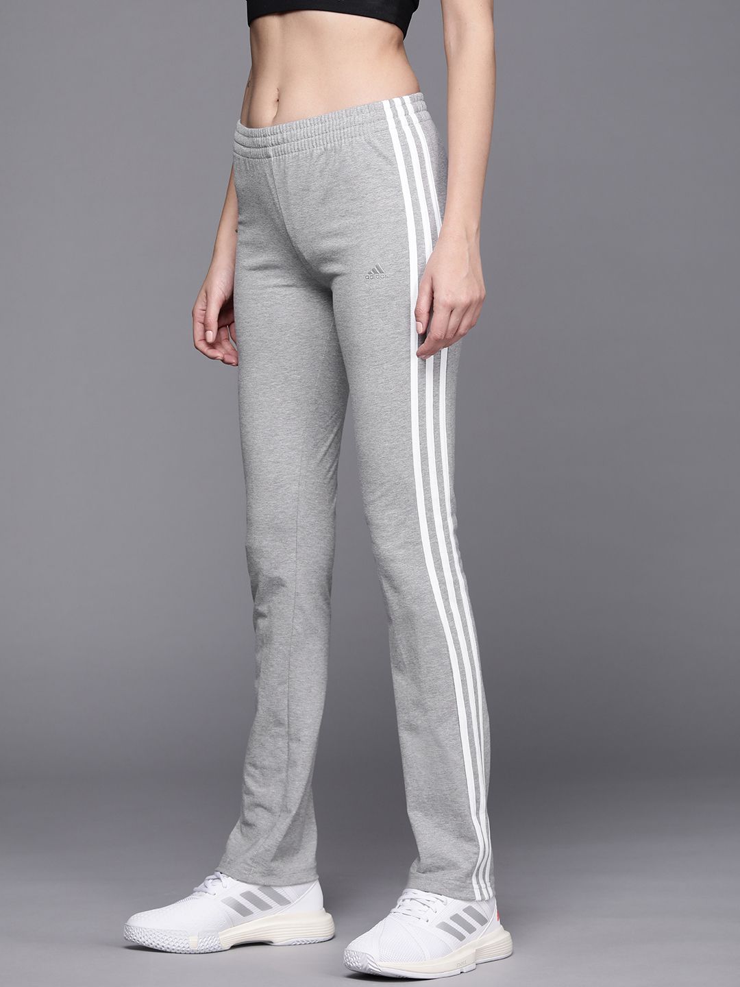 ADIDAS Women Grey Melange Track Pants 3S YOGA with Side Stripe Detail Price in India