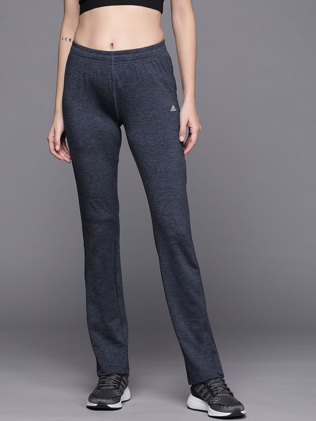 ADIDAS Women Charcoal with A Tinge Of Blue Solid Work Out Track Pants Price in India