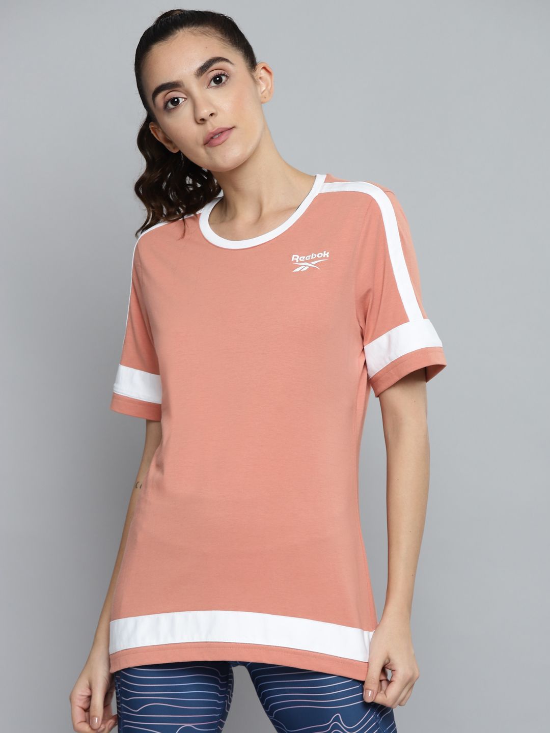 Reebok Classic Women Dusty Pink WCE TEE 3 Solid Pure Cotton T-shirt Price in India