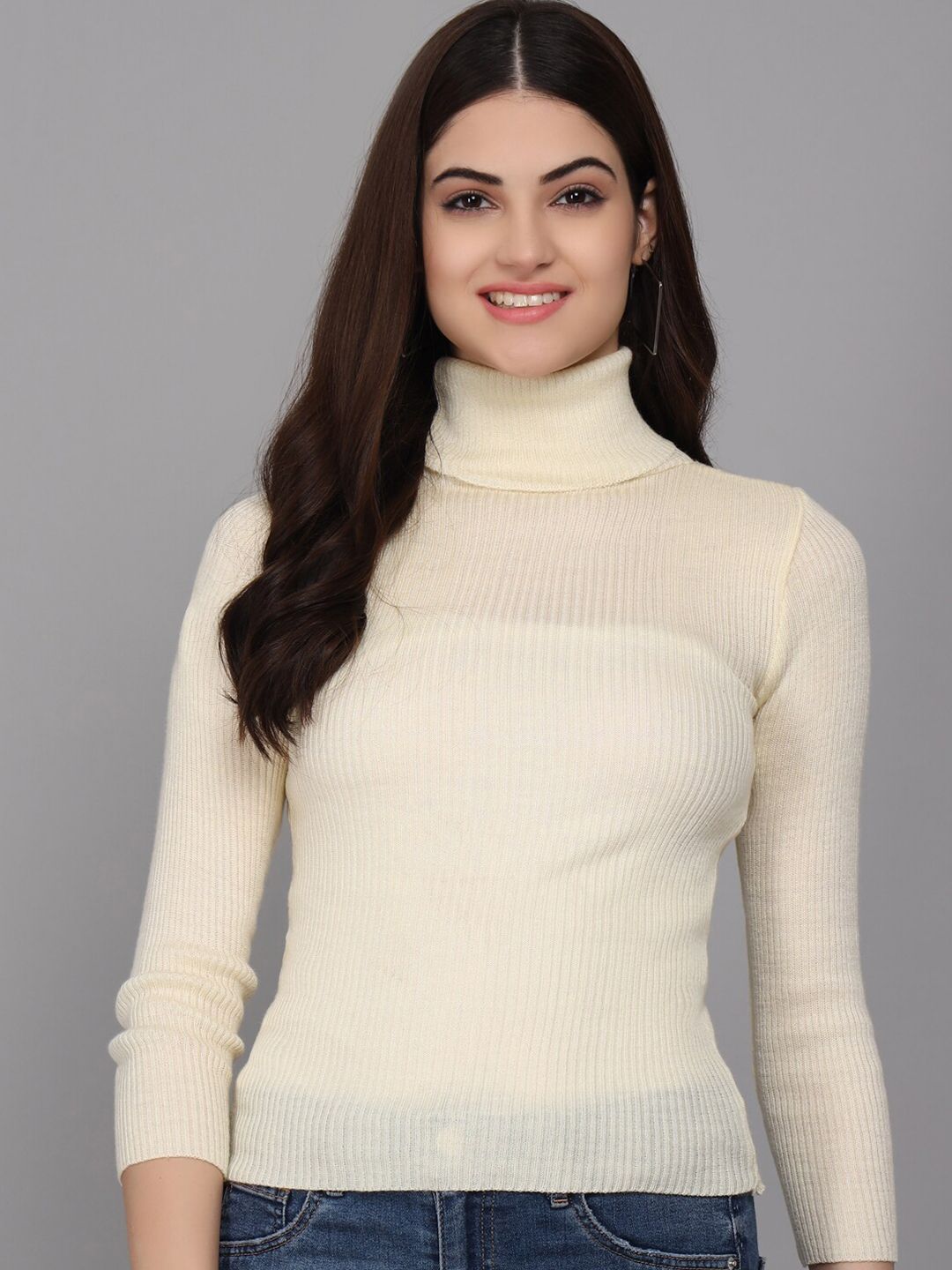 Darzi Women Off White Turtle Neck Woolen Pullover Price in India