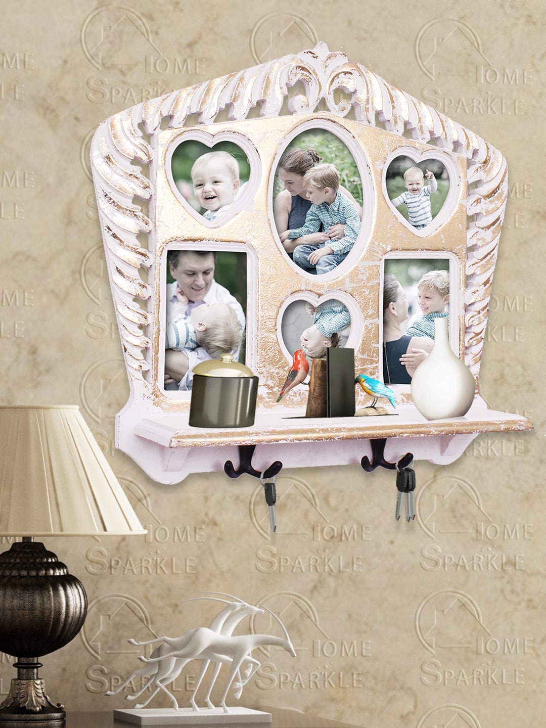 Home Sparkle White Wall Shelf with Photoframes & Key Holders Price in India