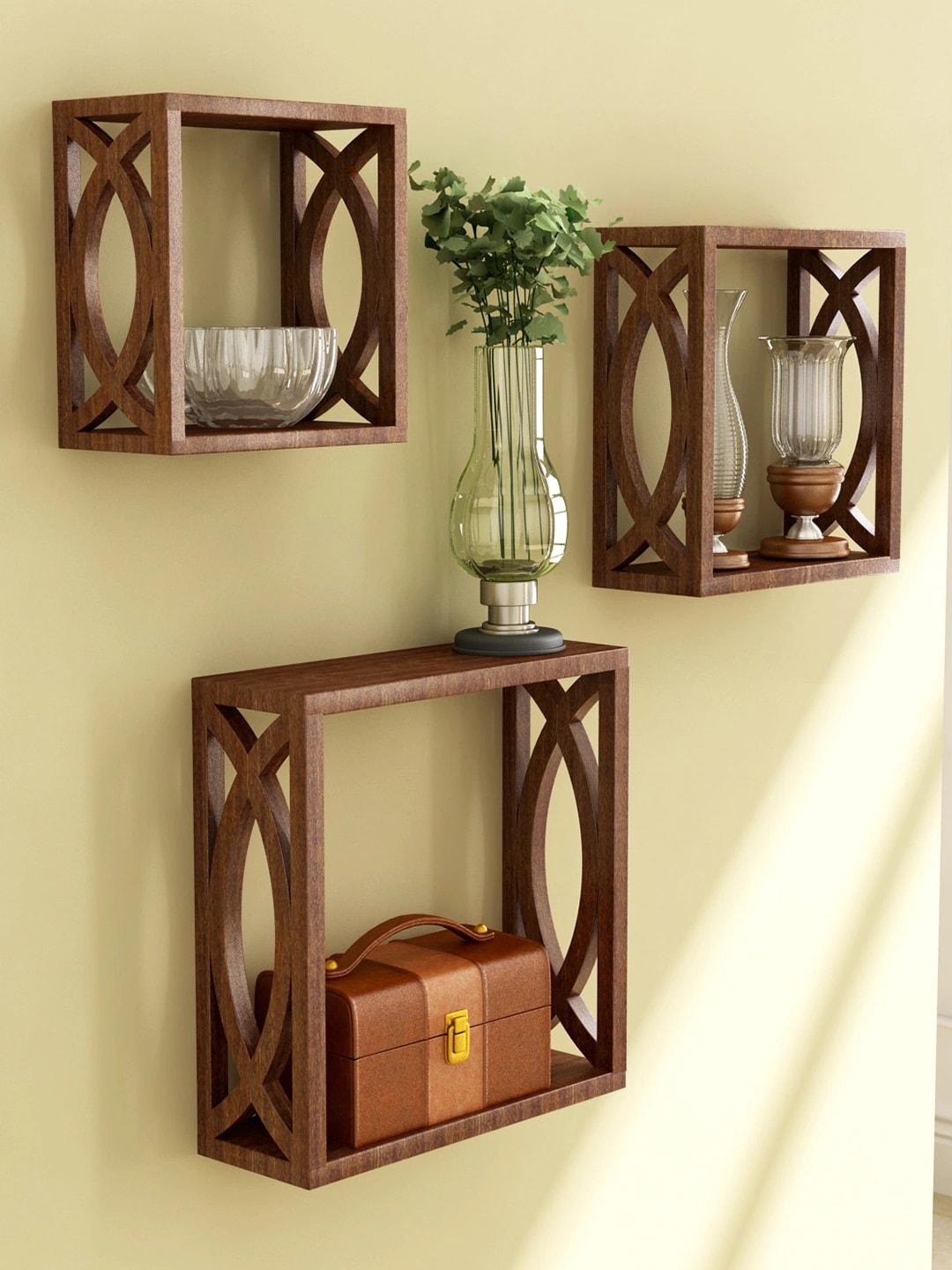 Home Sparkle Set of 3 Brown Cube Wall Shelves Price in India
