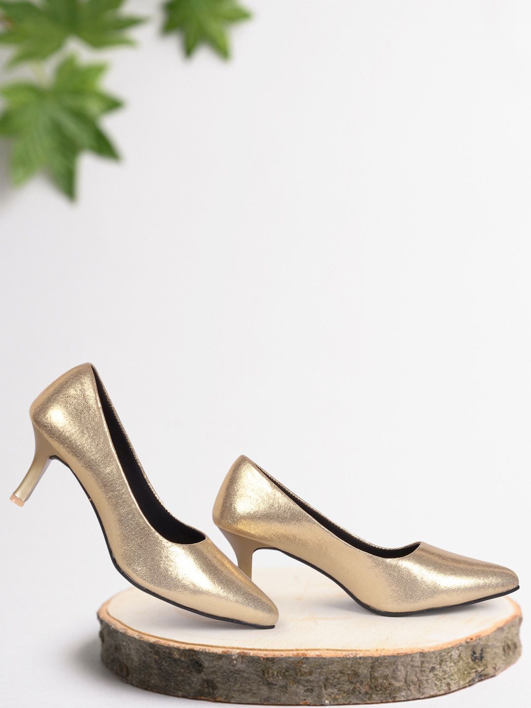 FASHIMO Women Gold-Toned Party Kitten Pumps Price in India