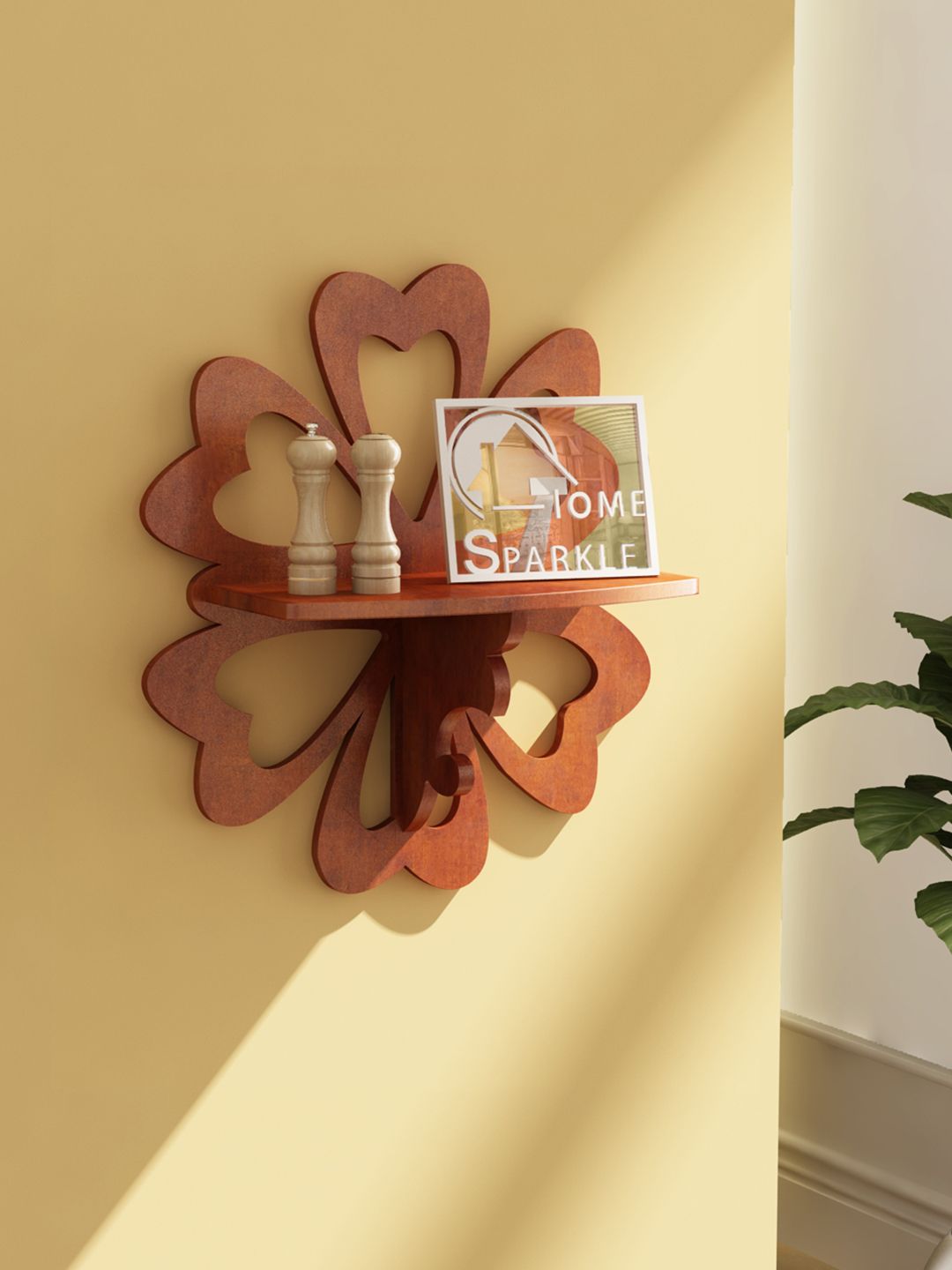 Home Sparkle Brown Carved Wall Shelf Price in India
