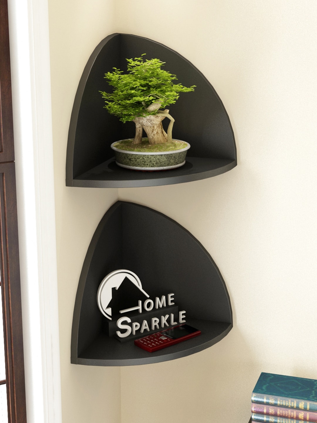 Home Sparkle Set of 2 Black Corner Wall Shelves Price in India