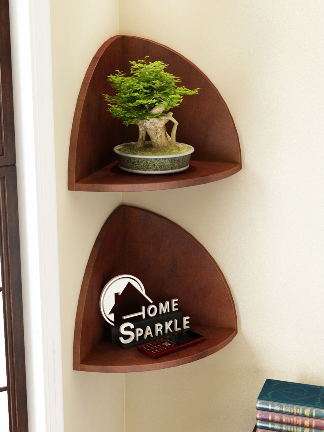 Home Sparkle Set of 2 Brown Corner Wall Shelves Price in India