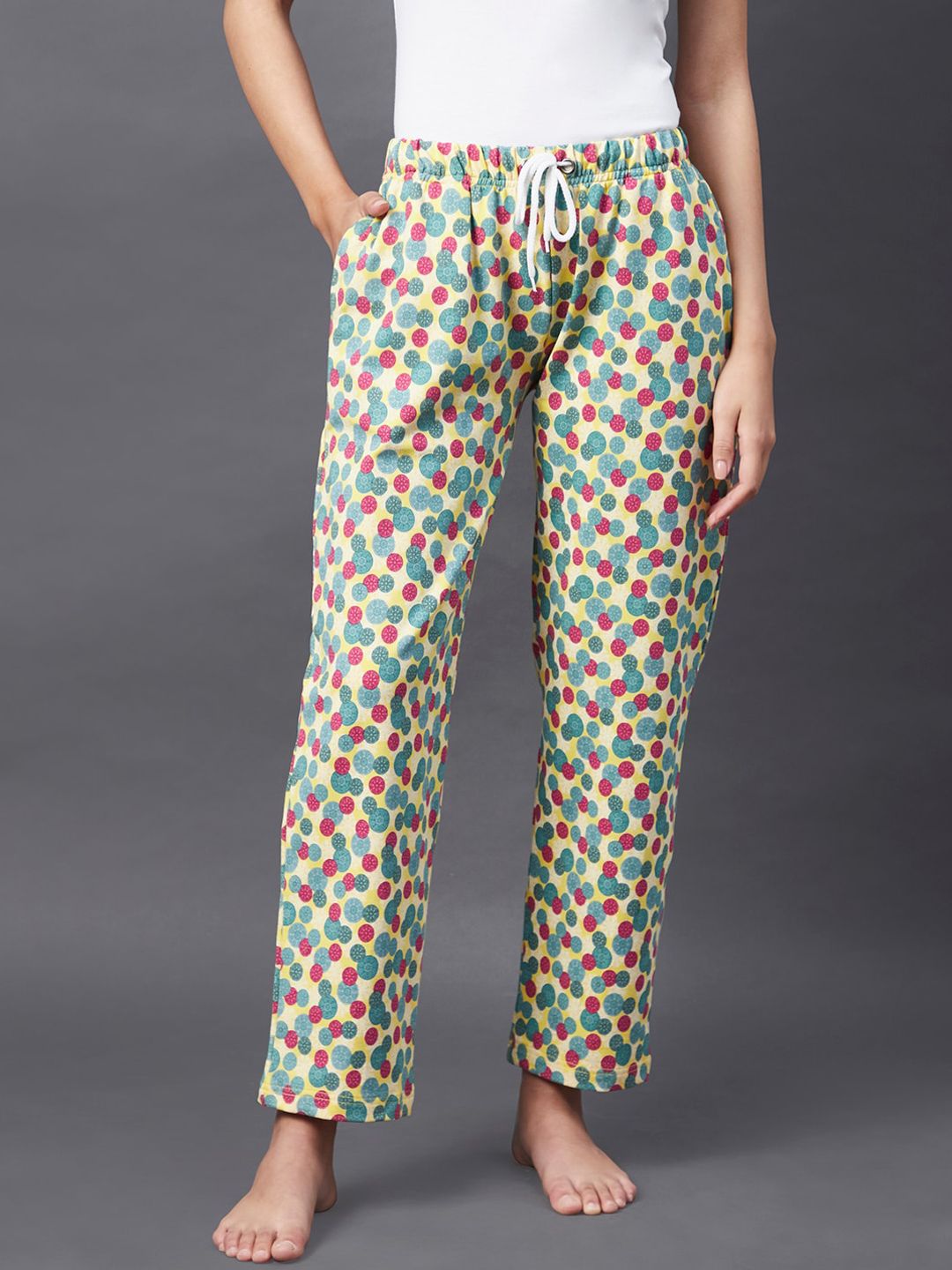 Rigo Women Yellow & Green Printed Cotton Lounge Pants Price in India