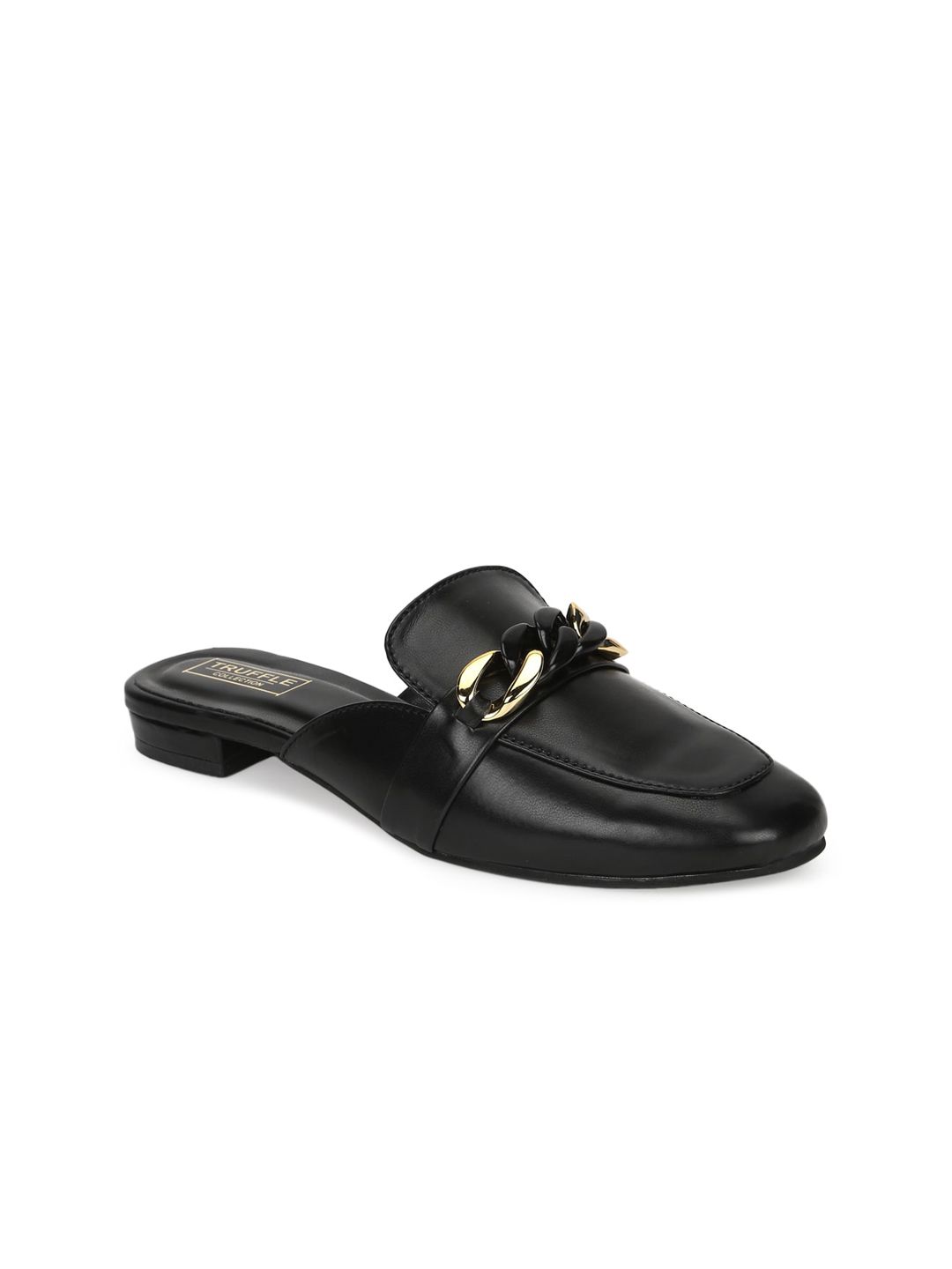 Truffle Collection Women Black PU Mules Price in India