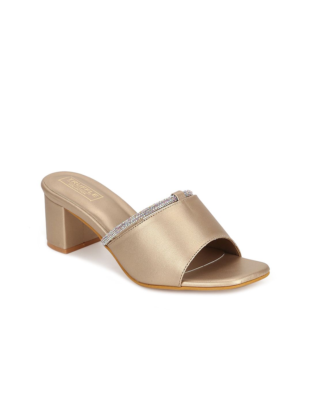 Truffle Collection Gold-Toned PU Block Sandals Price in India