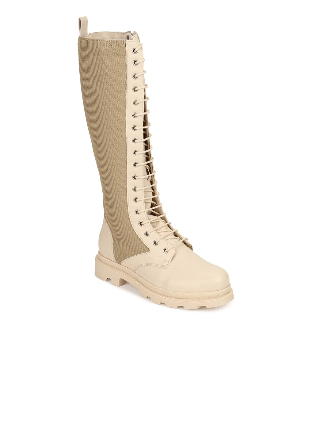 Truffle Collection Women Cream-Coloured Block Heeled Boots Price in India