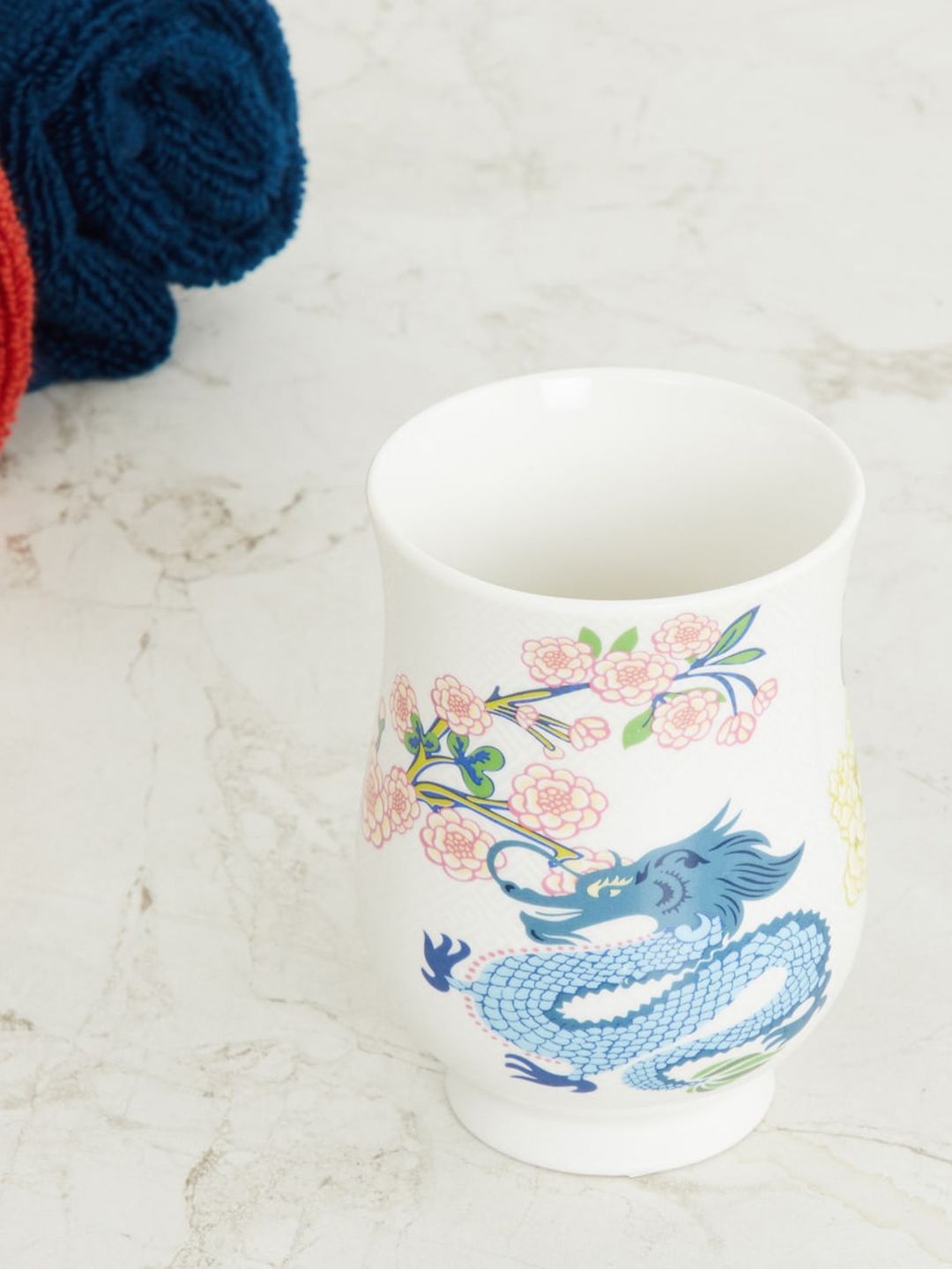 Home Centre White & Blue Art of Asia-Dragon Dance Printed Ceramic Tumbler Price in India