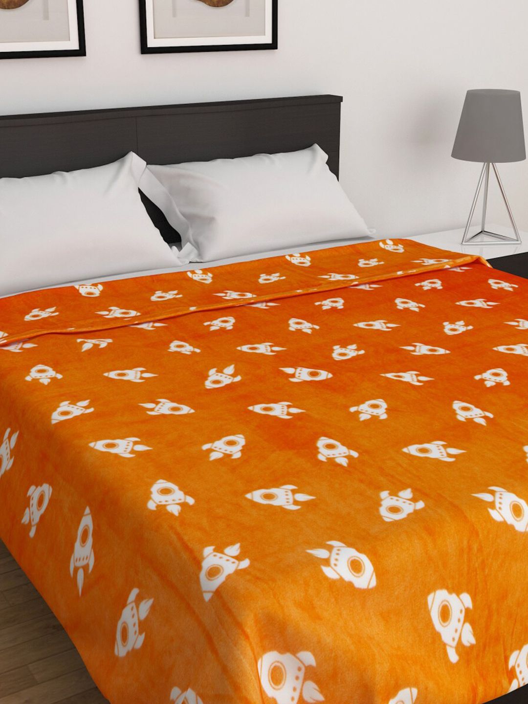 Home Centre Orange & White 150 GSM Double Bed Blanket Price in India