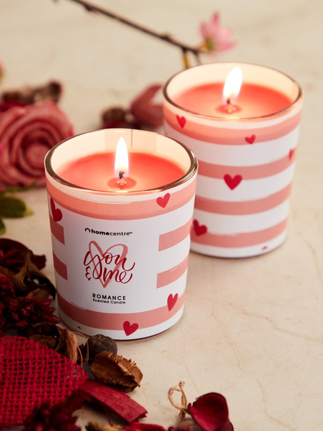 Home Centre Set Of 2 Red Valentine Printed Wax Scented Candle Jar Price in India