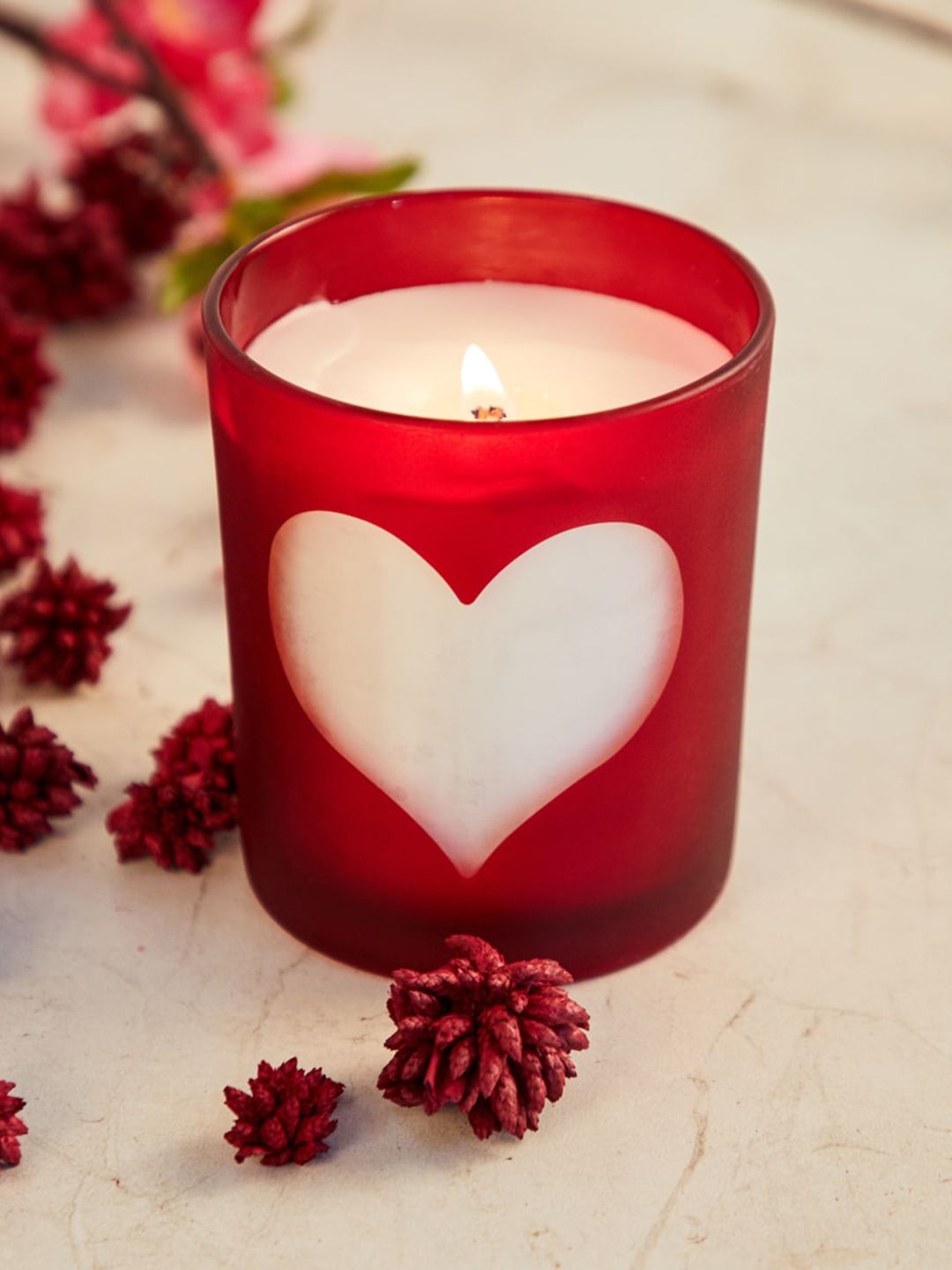 Home Centre Red & White Valentine Frosted Jar Candle Price in India