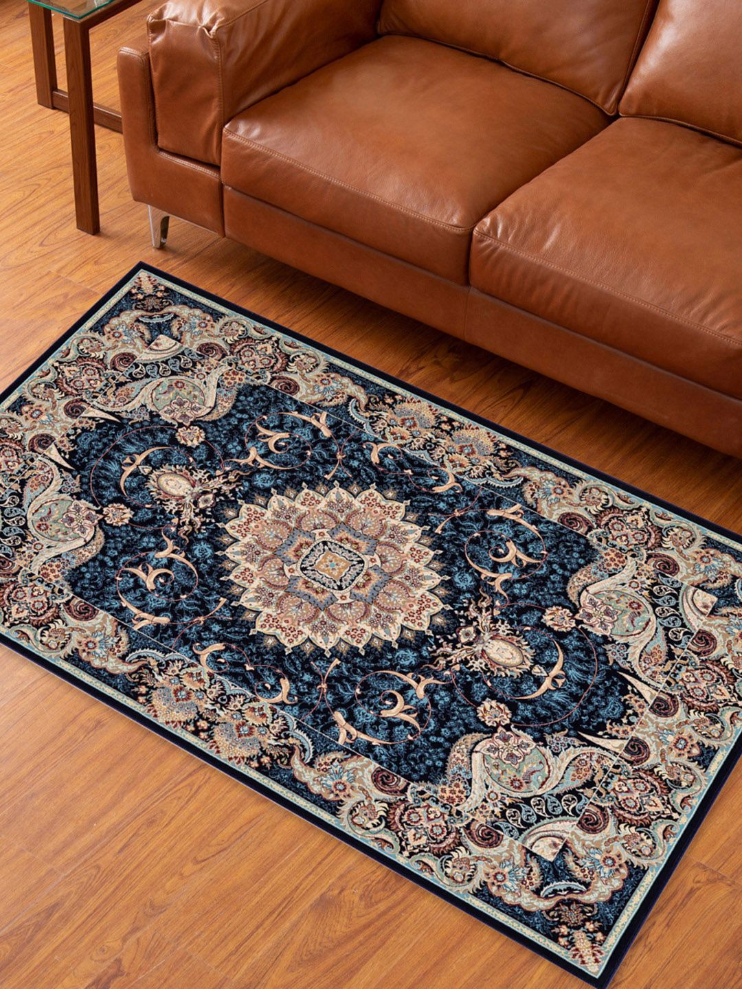 Home Centre Blue Ethnic Motifs Textured Carpet Price in India