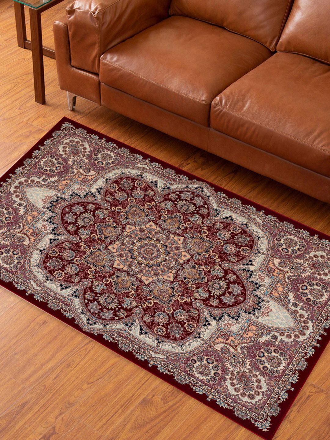 Home Centre Red & Grey Printed Textured Carpet Price in India