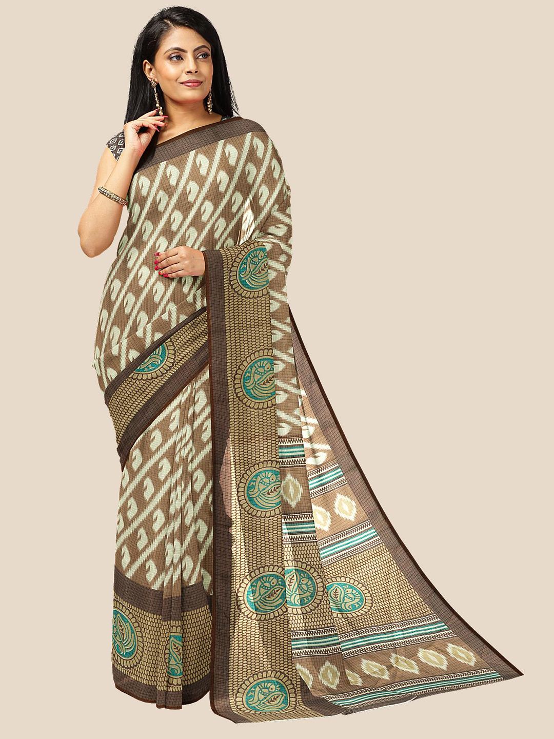 Kalamandir Beige & Off White Leheriya Silk Blend Saree Price in India