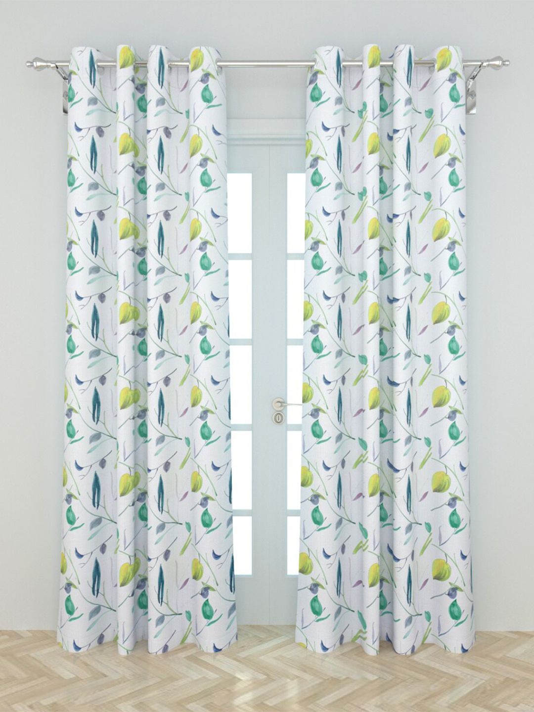 Home Centre White & Green Set of 2 Floral Sheer Door Curtain Price in India