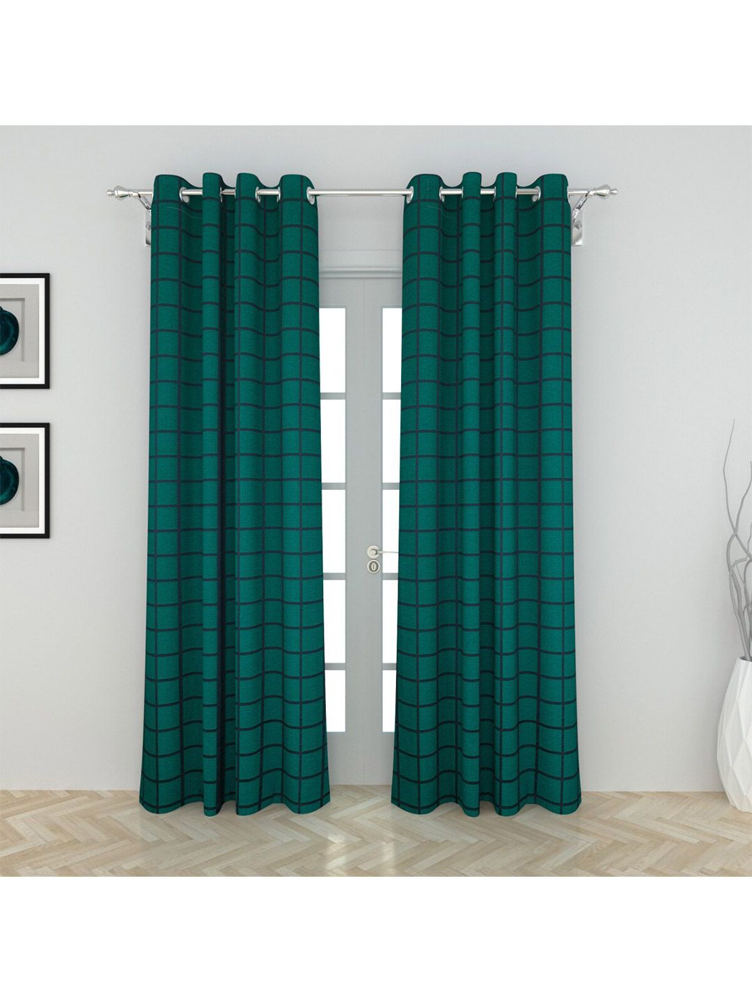 Home Centre Green Set of 2 Sheer Checked Door Curtain Price in India