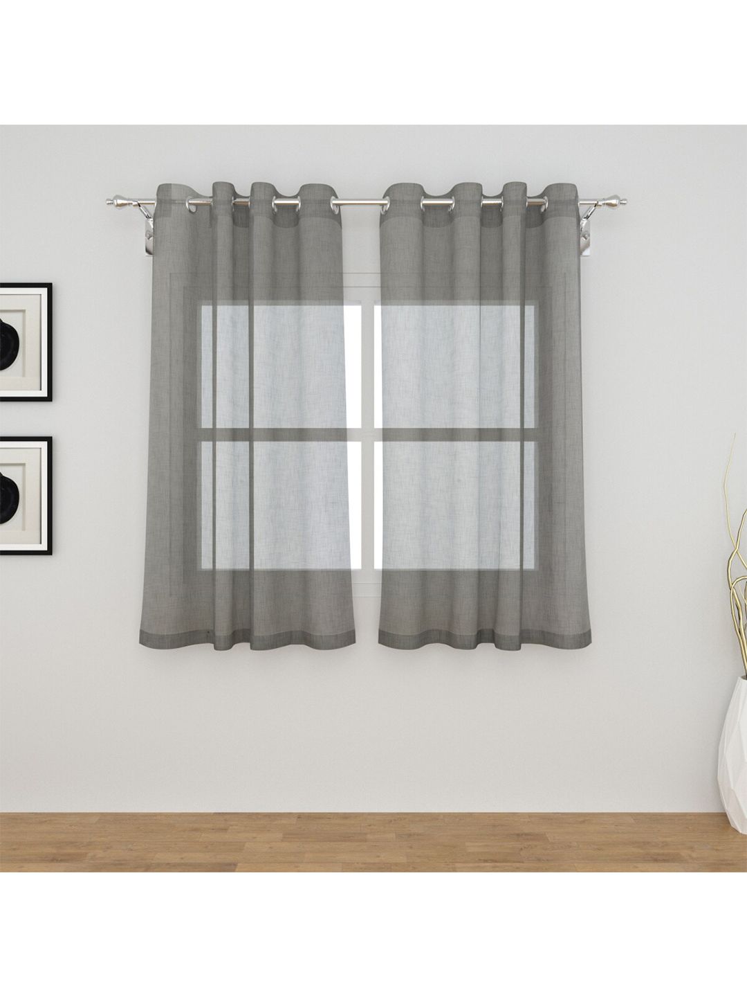 Home Centre Grey Set of 2 Sheer Window Curtains Price in India