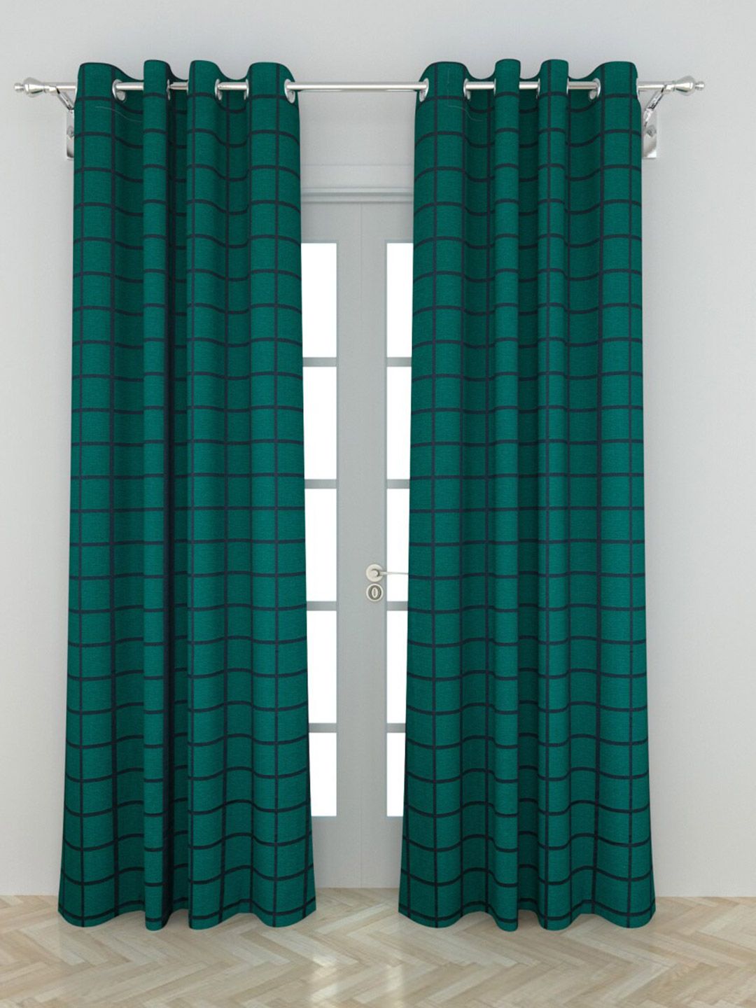 Home Centre Set of 2 Green & Blue Geometric Black Out Door Curtain Price in India