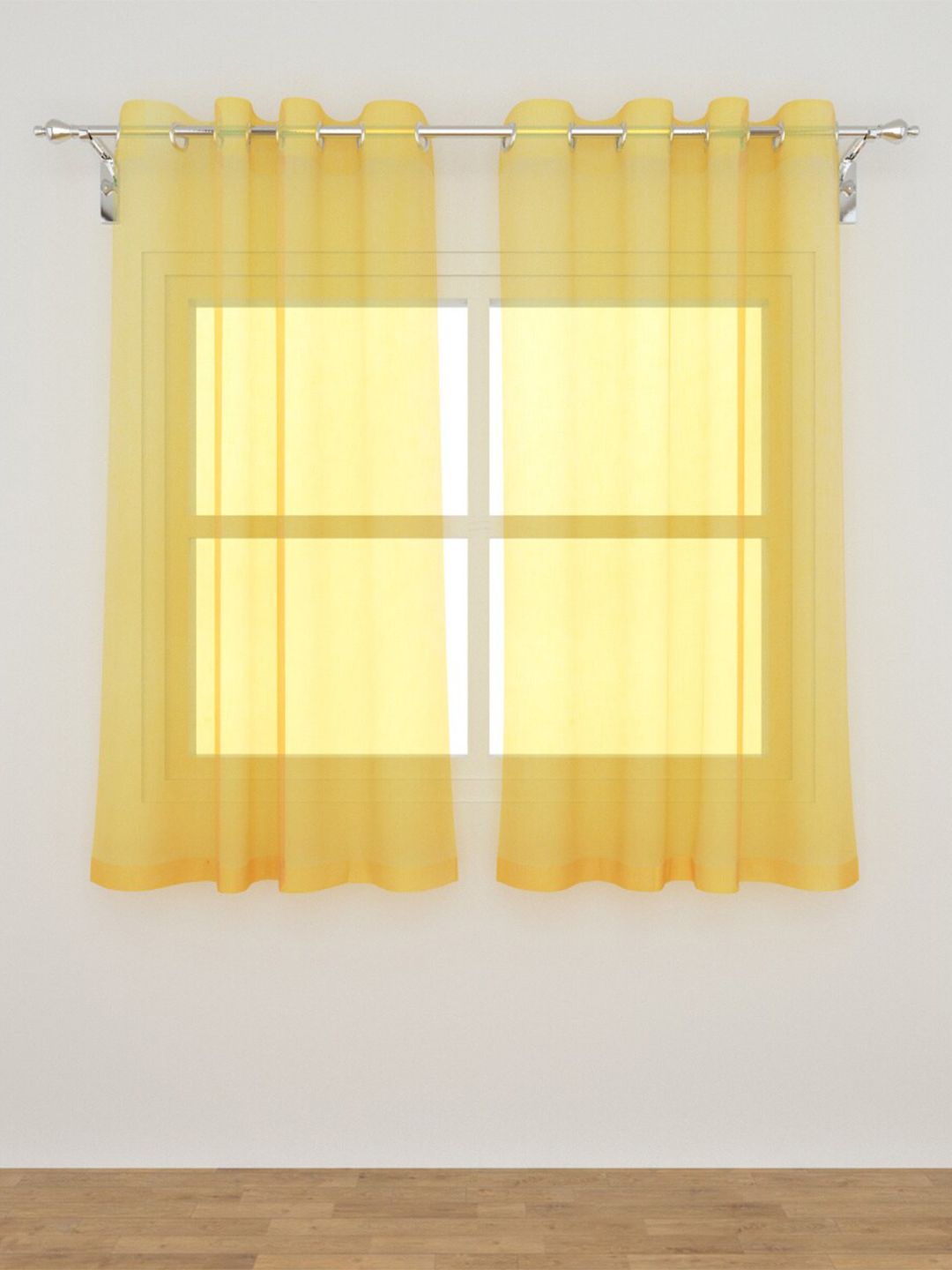 Home Centre Set of 2 Yellow Colourblocked Sheer Window Curtains Price in India