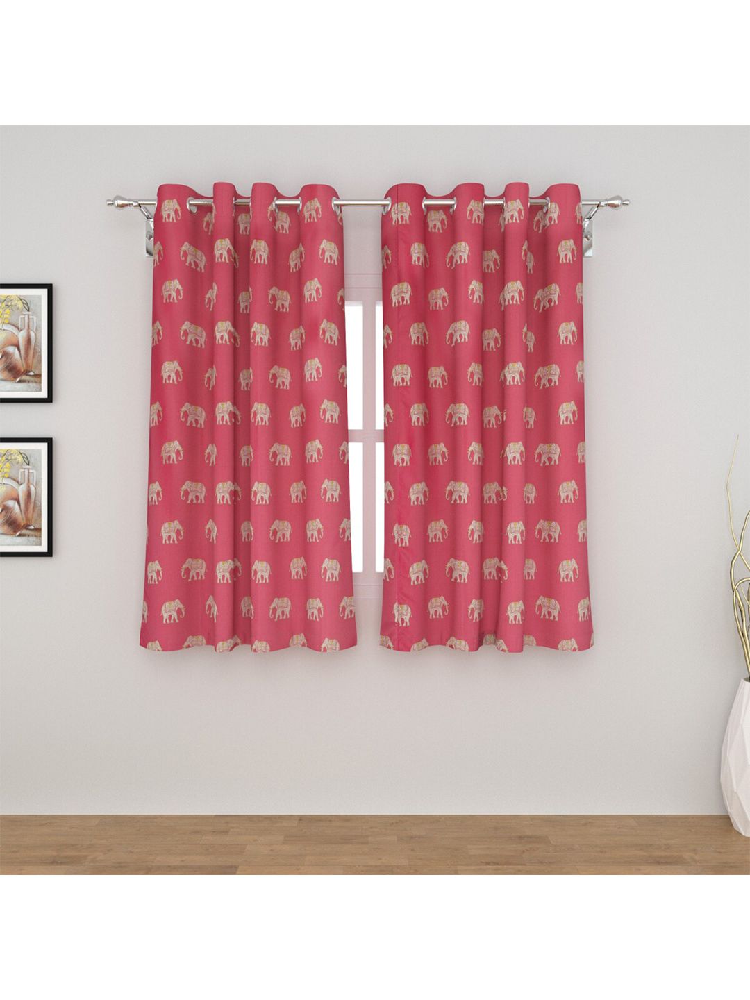 Home Centre Pink & Beige Set of 2 Ethnic Motifs Semi-Blackout Window Curtains Price in India