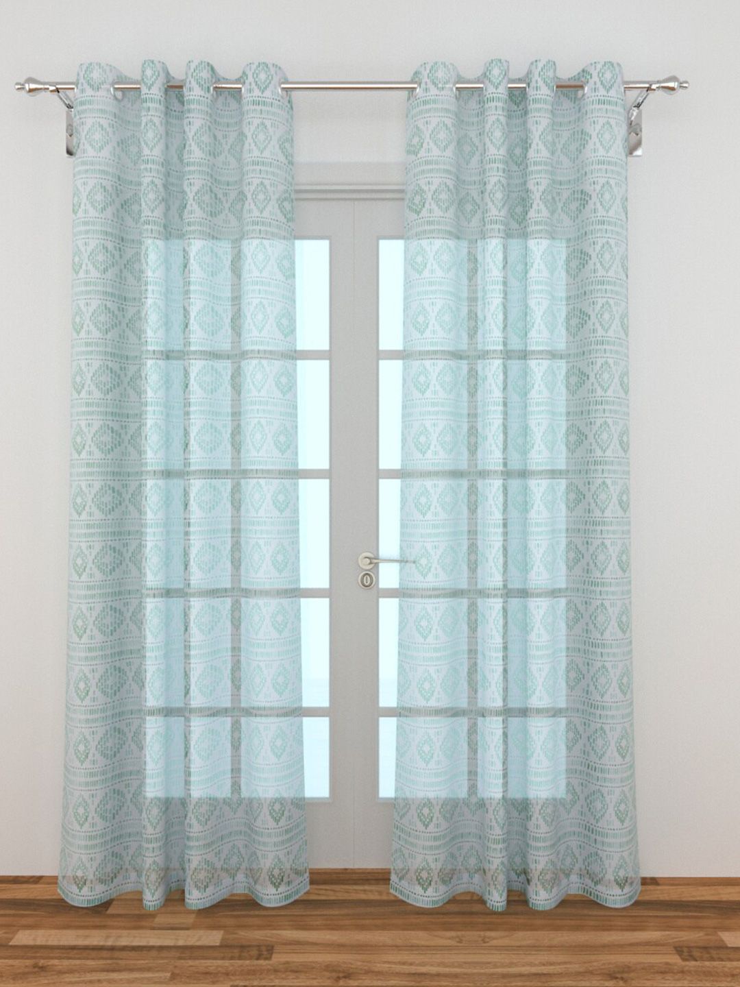 Home Centre Blue & White Set of 2 Ethnic Motifs Sheer Door Curtain Price in India