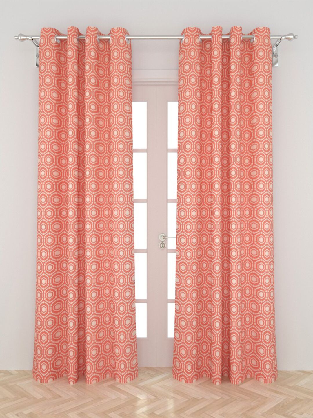 Home Centre Peach-Coloured & White Set of 2 Black Out Door Curtain Price in India