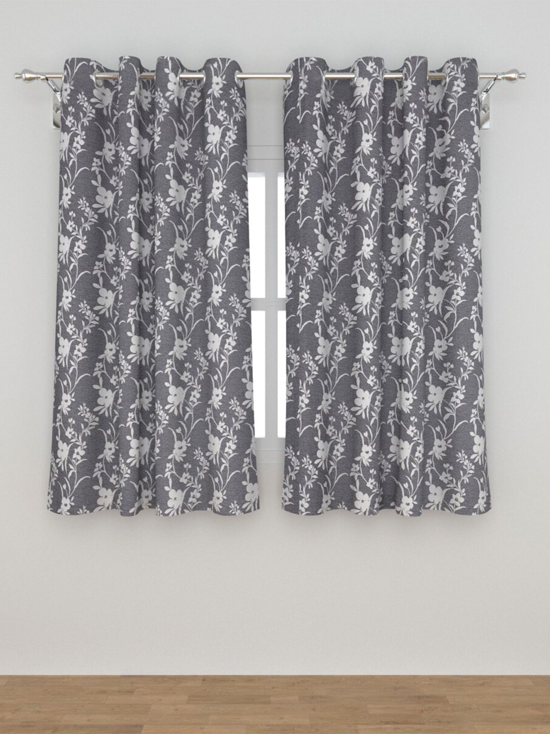 Home Centre Grey Set of 2 Floral Black Out Window Curtain Price in India