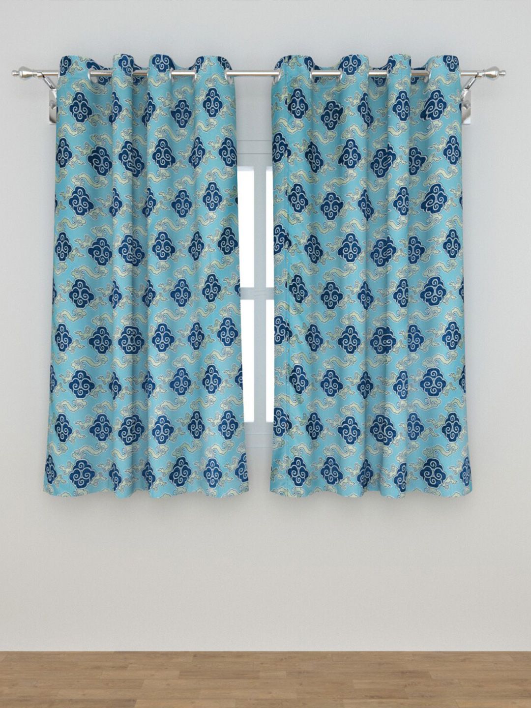 Home Centre Blue & White Set of 2 Ethnic Motifs Black Out Window Curtain Price in India
